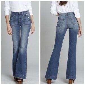 Driftwood Farrah Flare Jeans 28 Mid Rise Button Pocket Sailor Denim Boho Hippie